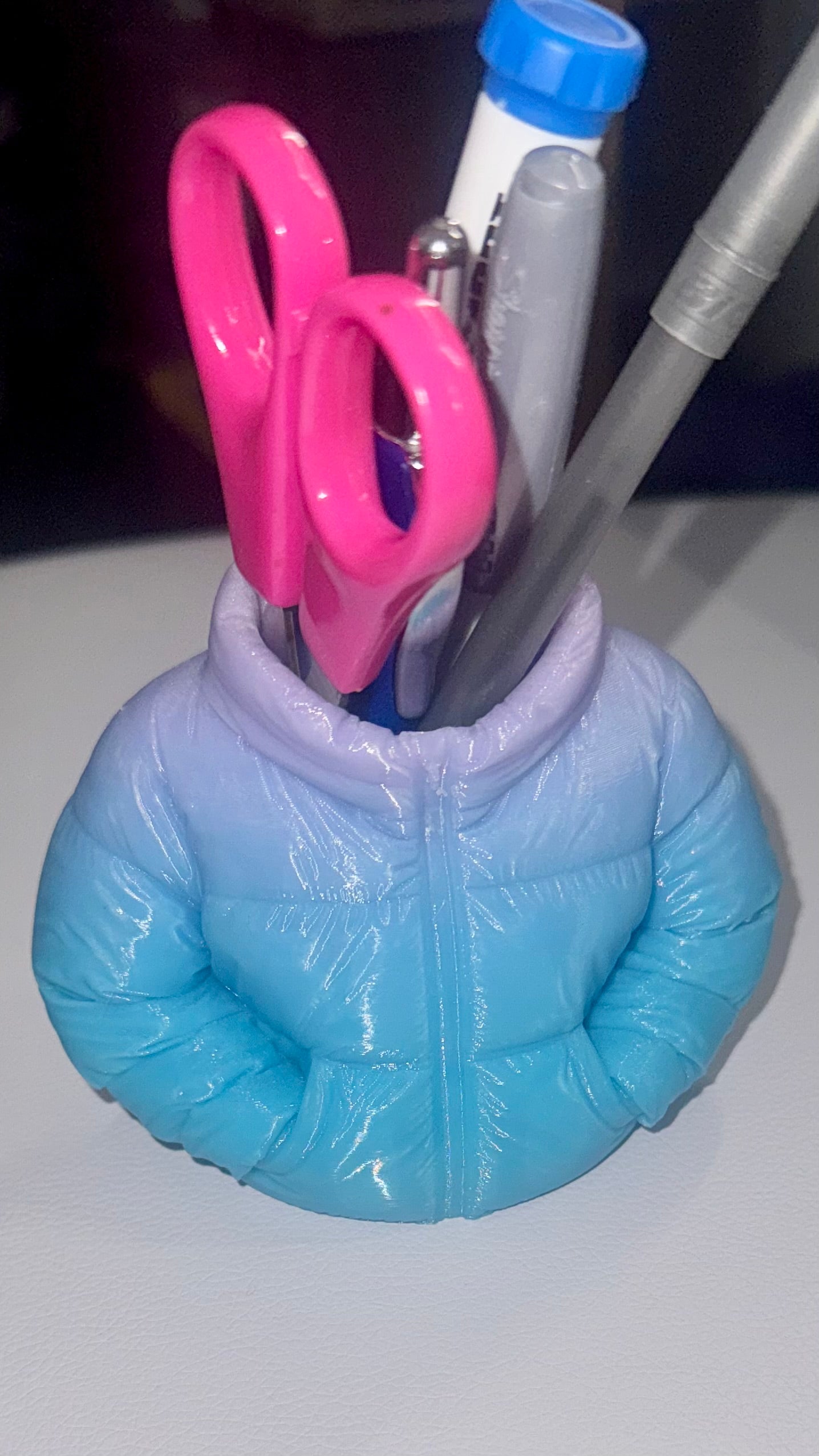 Puffer coat pen holder
